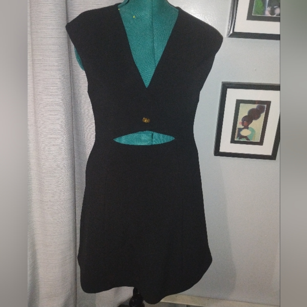 Halston Heritage Cut-out Bonded Crepe Dress in Black Sz 12 NWT - Picture 15 of 15